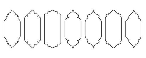 ramadan fönster och dörr former ramar. islamic valv med prydnad. orientalisk design element. arabesk och turkiska etiketter. vektor dekor uppsättning