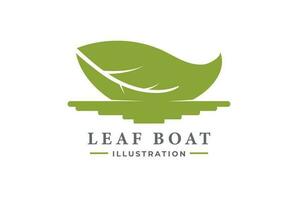 einfach minimalistisch schwebend frisch Grün Blatt Boot Schiff auf das Fluss Bach See Symbol Illustration Vektor