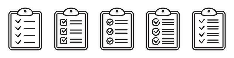 Zwischenablage und Checkliste Symbol. Projekt Management, Fragebogen Linie Symbol. zu tun aufführen Vektor Symbol zum Netz Seite? ˅ und App Design.