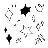 gnistra och stjärna hand dragen svart och vit för element, meddelande, affisch vektor