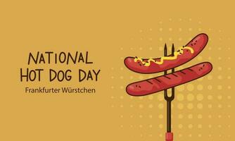 nationell varm hund dag. frankfurter wuerstchen. baner med ett inskrift och korvar. vektor tecknad serie illustration med stroke