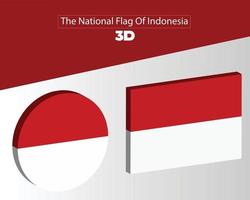 die nationale 3D-Flagge von Indonesien-Vektordesign vektor