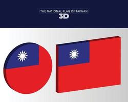 die nationale 3D-Flagge von Taiwan-Vektordesign vektor