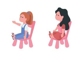 Puppen, die auf Stühlen sitzen, halbflacher Farbvektor-Artikelsatz vektor