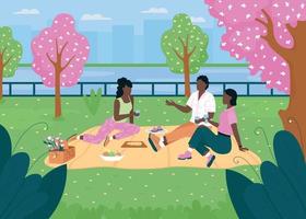 Afroamerikanische Freundesgruppe auf flacher Farbvektorillustration des Picknicks vektor