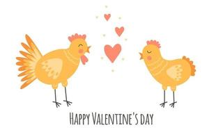 plantskola söt tryck med kycklingar och hjärtan. glad alla hjärtans dag. 14 februari. gul, rosa, orange. vektor
