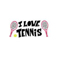 abspielen Tennis Hand gezeichnet Vektor Beschriftung zitieren. motivierend Sport Slogans mit Tennis Bälle und Schläger auf Weiß Hintergrund. wettbewerbsfähig Spiel, gesund Lebensstil Konzept.