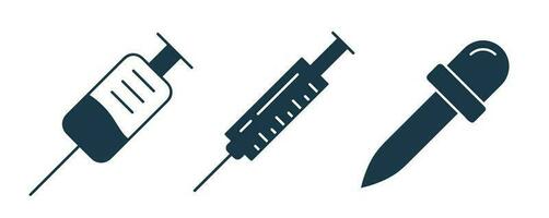 Spritze Injektion Tropfer Symbol. Spritze Symbol, Injektion Symbol, Tropfer Symbol, medizinisch, Nadel Gliederung Vektor