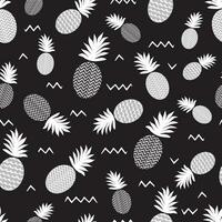 Ananas einfach Vektor nahtlos schwarz und Weiß Hintergrund. Textil- Stoff Ananas einfarbig Muster. Baby einfach skandinavisch Weiß Stil bekleidung und Leinen- Design. frisch Obst Banner.