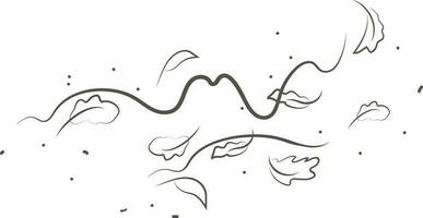 översikt teckning av en andetag av vind och löv.vind blåsa uppsättning i linje stil.våg strömmande illustration med hand dragen klotter tecknad serie stil. vektor