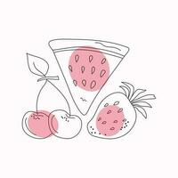 Beeren. Erdbeeren , Wassermelone und Kirschen abstrakt . Scheibe, Sommer- Früchte. Satz, Lebensmittel. Gekritzel, Vektor Gliederung Illustration. Hintergrund isoliert.