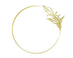 botanisk gyllene cirkel ram. hand dragen runda linje gräns, löv och blommor, bröllop inbjudan och kort, logotyp design och posters mall. elegant minimal stil blommig vektor isolerat uppsättning