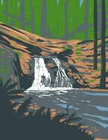 rustik falls på kaskad bäck i moran stat parkera Washington stat wpa affisch konst vektor