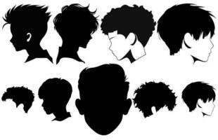 blekna hår stil silhuett clipart, trendigt eleganta man hår, uppsättning av män hår stilar och hår skärsår, vektor