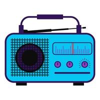 Radiosender in Farbe. Radio in lila Farbe mit Antenne, Skala. Vektor
