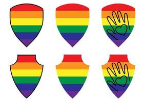 lgbt färgsköldar. samling av sköldar för att skydda lesbiska, homosexuella, bisexuella, transpersoner. regnbågefärgade, skyddsikoner. gay pride. vektor