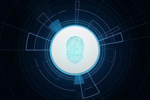Fingerabdruck scannen, Cybersicherheit und Passwortkontrolle durch Fingerabdrücke, Zugang mit biometrischer Identifizierung vektor