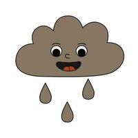 retro 70er Jahre groovig glücklich Wolke Charakter mit Regentropfen. Regen Maskottchen mit emotional Gesicht. Karikatur isoliert Vektor Illustration