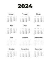 Kalender 2024, Woche beginnt auf Sonntag, auf Weiß Hintergrund, Vorlage, Vektor. vektor