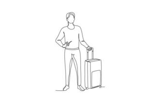 ein Mann Reisen mit ein Koffer vektor