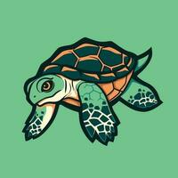 stor grön hav sköldpadda maskot, söt djur- design hav sköldpadda, simning i vatten platt vektor illustration