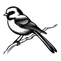 lange beschattet tit Silhouette, lange beschattet tit Maskottchen Logo, lange beschattet tit schwarz und Weiß Tier Symbol Design, Vogel Symbol. vektor