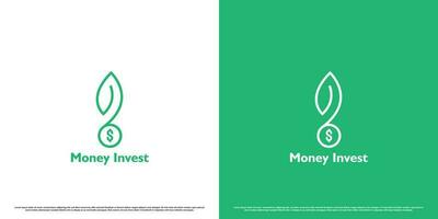 Geld Investition Logo Design Illustration. kreativ abstrakt Silhouette von Dollar Münze Geld Saat Pflanze Wurzeln einfach modern minimalistisch linear Linien. Bank Investition profitieren finanziell Geschäft Symbol. vektor