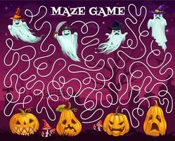 halloween labyrint labyrint tecknad serie spöke och pumpa vektor