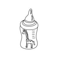 Baby Fütterung Flasche dekoriert mit ein süß Giraffe im Gekritzel Stil. Hand gezeichnet Vektor Illustration im schwarz Tinte