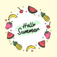 Sommer- Früchte Rahmen mit Wassermelone Ananas Banane Erdbeere und Kirsche vektor