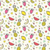 sömlös sommar pattarn med vattenmeloner, ananas, citroner, hjärta och geometrisk siffror i hipster stil vektor