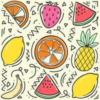 Hand gezeichnet Sommer- Gekritzel Hintergrund mit Früchte Wassermelone Ananas Banane und Erdbeere vektor