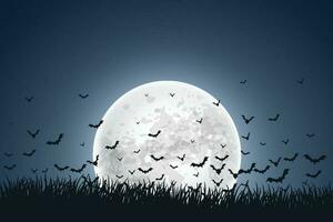 halloween kort mall med full måne, läskigt slott, pumpor och fladdermöss. vektor