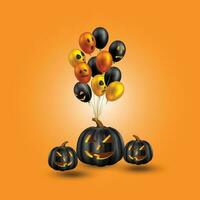 glücklich Halloween. unheimlich Luft Luftballons. Urlaub Konzept mit Halloween funkeln Konfetti Geist Luftballons mit komisch Gesichter, Herbst Blätter zum Banner, Webseite, Poster, Gruß Karte, Party Einladung vektor