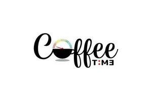 Kaffee Zeit Beschriftung mit ein Kombination von ein Tasse von Kaffee, Leistung Meter und schön Beschriftung. es ist gut zum Getränk Logo, Anzeige im Cafe und Restaurant, T-Shirt, Aufkleber, usw. vektor