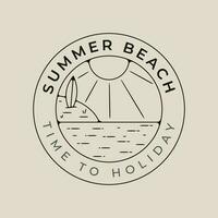 Sommer- Strand Linie Kunst Logo Vektor mit Emblem Vorlage Illustration Design mit Palme Baum und Sonne platzen Symbol Design.