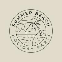 Sommer- Strand Linie Kunst Logo Vektor mit Emblem Vorlage Illustration Design mit Palme Baum und Sonne platzen Symbol Design.