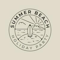 Sommer- Strand Linie Kunst Logo Vektor mit Emblem Vorlage Illustration Design mit Palme Baum und Sonne platzen Symbol Design.