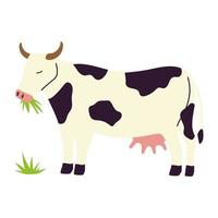 gård och jordbruk ko äter gräs tecknad vektor