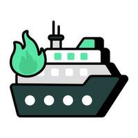 modern design ikon av brinnande båt vektor