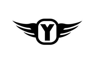 y Alphabet-Brief-Logo für Unternehmen und Unternehmen mit Flügeln und schwarz-weißer Farbe. Corporate Branding und Schriftzug-Symbol mit einfachem Design vektor