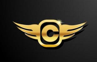 c guld bokstav logotyp alfabetet för företag och företag med gul färg. företags brading och bokstäver med guldmetall design och vinge vektor