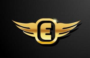 Ein goldenes Buchstaben-Logo-Alphabet für Unternehmen und Unternehmen mit gelber Farbe. Corporate Branding und Schriftzug mit goldenem Metalldesign und Flügel vektor