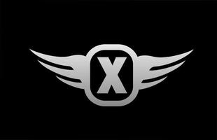 x Alphabet Buchstabenlogo für Unternehmen und Unternehmen mit Flügeln und schwarz-weißer grauer Farbe. Corporate Branding und Schriftzug-Symbol mit einfachem Design vektor