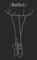 elegant dans ballerina ben i spetsig. vektor linje konst illustration på svart bakgrund