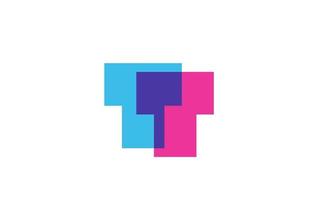 korsade t brev logotyp ikon för företag. blå och rosa alfabetdesign för företag och företag vektor