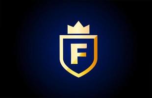 guld f alfabetet brev logo ikon. design för affärs- och företagsidentitet med sköld och kungskrona vektor