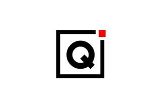 q Alphabet Buchstaben-Logo-Symbol in Schwarz und Weiß. Firmen- und Geschäftsdesign mit Quadrat und rotem Punkt. kreative Corporate-Identity-Vorlage vektor