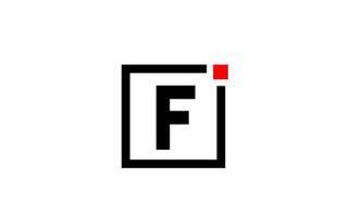 f Alphabet Buchstaben-Logo-Symbol in Schwarz und Weiß. Firmen- und Geschäftsdesign mit Quadrat und rotem Punkt. kreative Corporate-Identity-Vorlage vektor