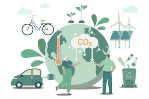 Entwicklung nachhaltig co2 Konzepte, mit sauber Energie, nachhaltig Umwelt Management. Klima Veränderung Problem Konzept. Vektor Design Illustration.